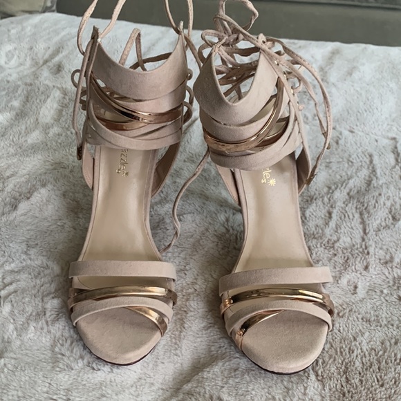 Soft pink and rose gold lace up heels - Picture 3 of 7